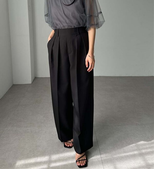 RANAN（ラナン）の「【選べる股下】きれい見え２タックワイドスラックス（ワイドパンツ・ガウチョ）」｜詳細画像