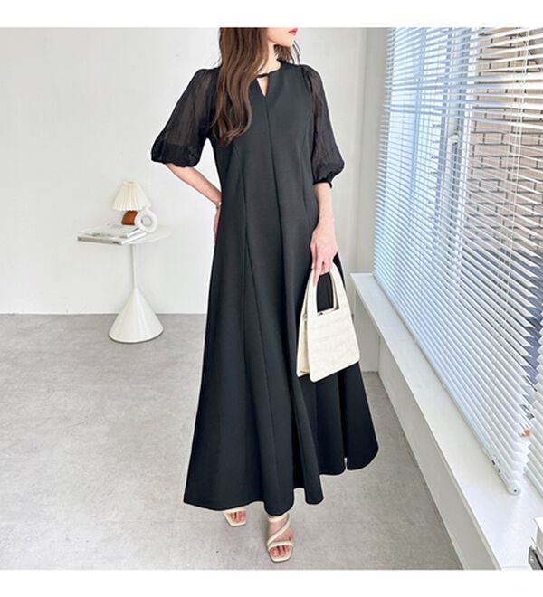 GeeRA（ジーラ）の「袖楊柳シアー美ラインワンピース（カットソーワンピース）」｜詳細画像