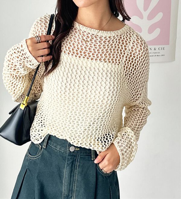 GeeRA（ジーラ）の「透かし編みメッシュニットプルオーバー（ニット・セーター）」｜詳細画像