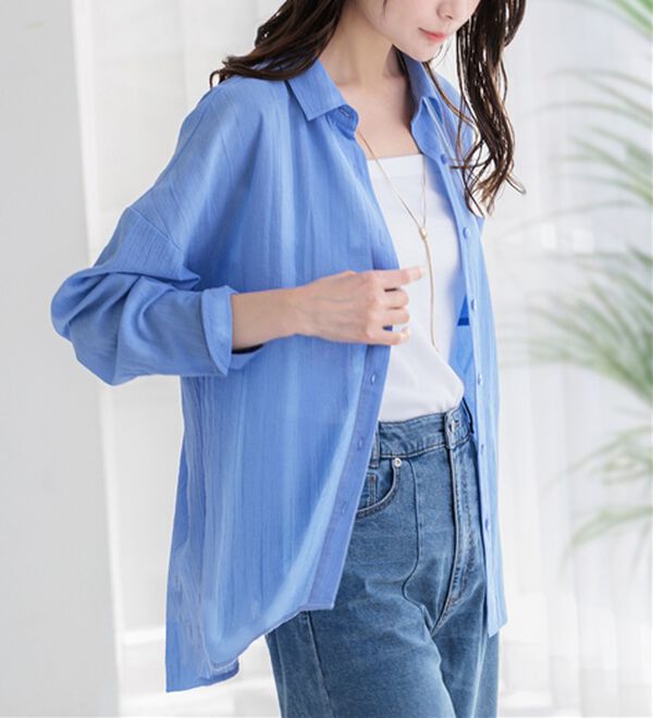 BELLUNA（ベルーナ）の「【快適Ｌａｂ．】シワになりにくい！バックシャーリングデザインシャツ（シャツ）」｜サックス