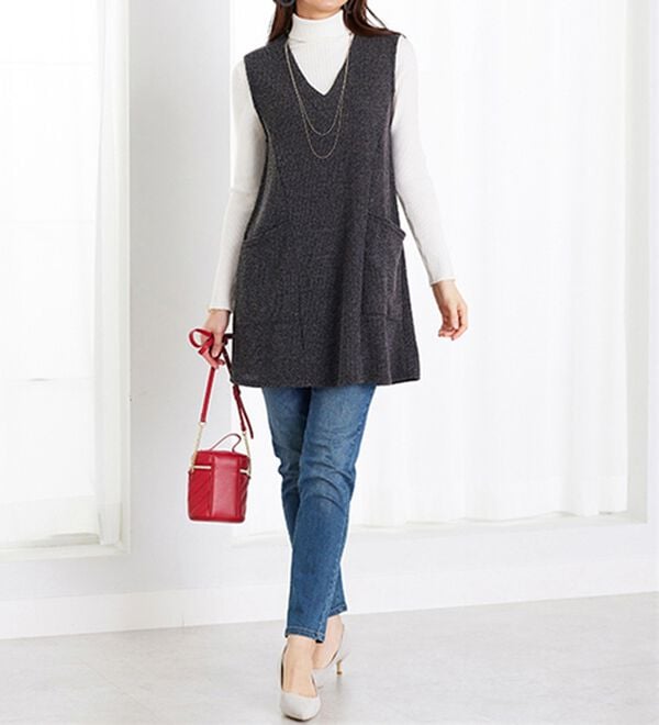 BELLUNA（ベルーナ）の「杢調素材ポケットデザインジャンパードレス（ジャンパースカート）」｜詳細画像