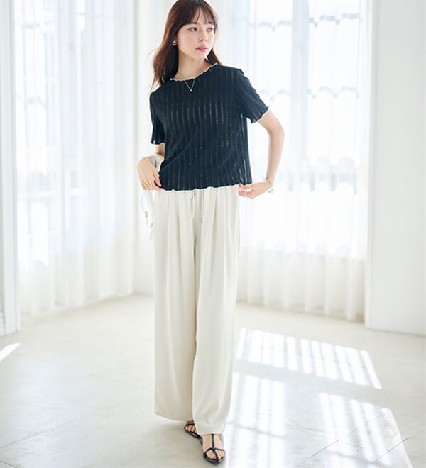 RANAN（ラナン）の「インせず着られる！透かし柄メロー配色Ｔシャツ（カットソー）」｜詳細画像