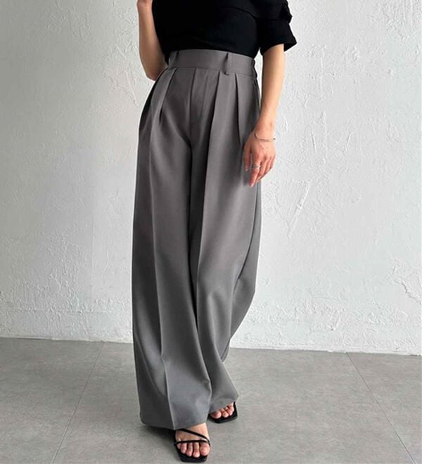 RANAN（ラナン）の「【選べる股下】きれい見え２タックワイドスラックス（ワイドパンツ・ガウチョ）」｜詳細画像