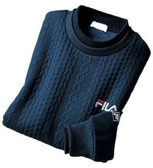 「＜フィラ＞ニット使いフクレジャカードトレーナー（メンズトレーナー）」｜ネイビー