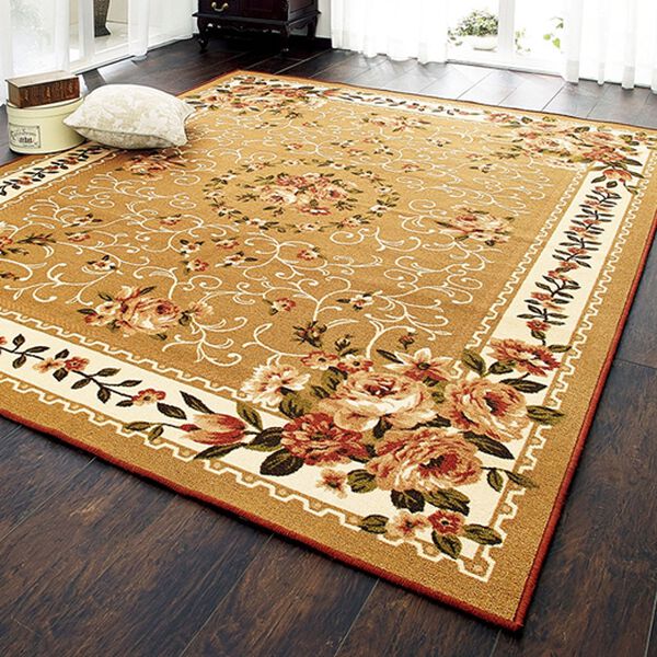 「絵羽柄はっ水加工カーペット（カーペット）」｜ベージュ