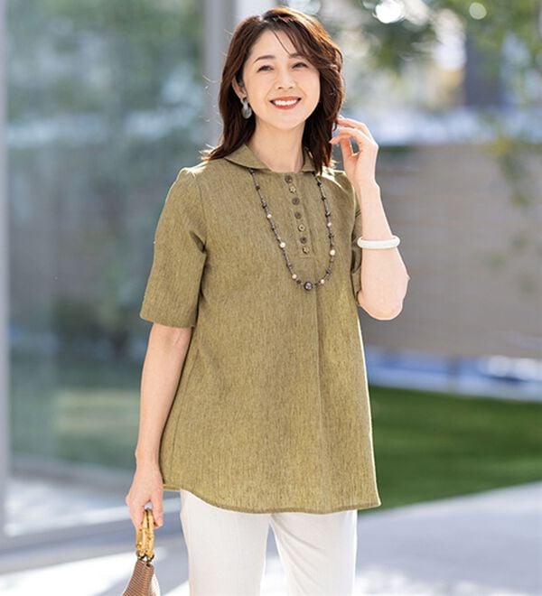 ルフラン（ルフラン）の「【３色組】さらり。麻入りのちび衿ブラウス（ブラウス）」｜詳細画像