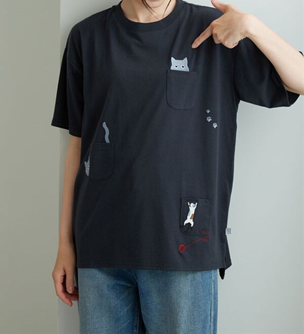 BELLUNA（ベルーナ）の「ネコ刺しゅうビッグプルオーバー（カットソー）」｜詳細画像