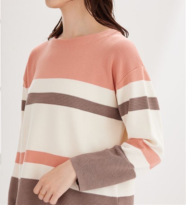 BELLUNA（ベルーナ）の「【暮らし快適ニット】ミラノリブ配色ボーダーニットプルオーバー（ニット・セーター）」｜詳細画像