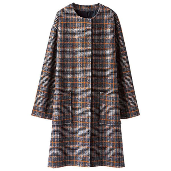 BELLUNA（ベルーナ）の「ウール調チェック柄ノーカラーコート（ロングコート）」｜詳細画像