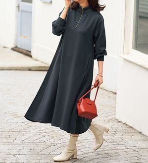 BELLUNA（ベルーナ）の「ポケット付ハーフジップフレアーワンピース（カットソーワンピース）」｜詳細画像