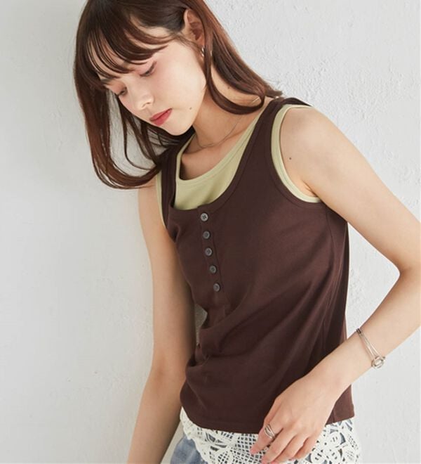 RANAN（ラナン）の「カップ付きレイヤードヘンリーネックタンクトップ（カットソー）」｜詳細画像