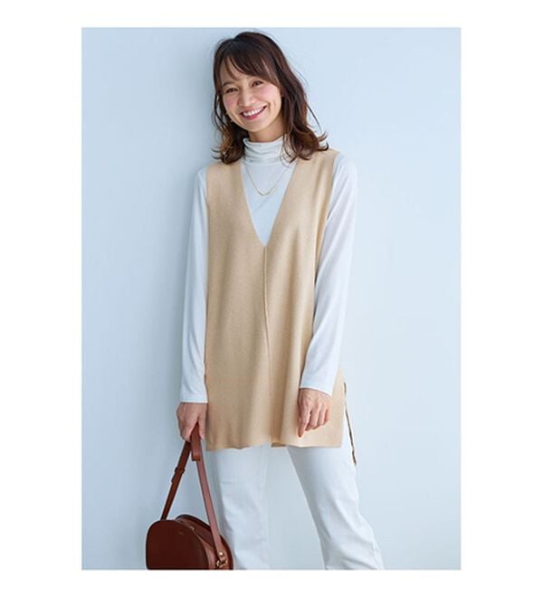 BELLUNA（ベルーナ）の「エコ素材シンプルロングニットベスト（ベスト）」｜詳細画像