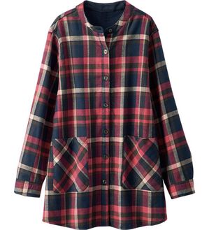 BELLUNA（ベルーナ）の「裏フリース素材バンドカラーチュニック（チュニック）」｜ネイビー／ピンク