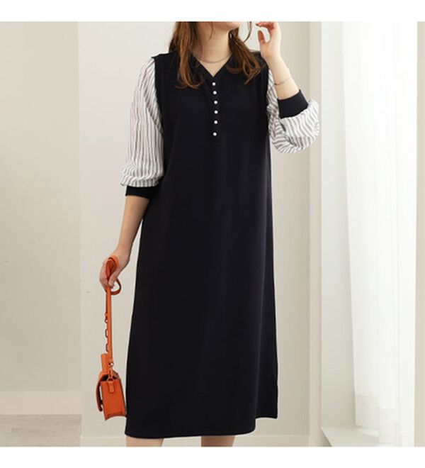 BELLUNA（ベルーナ）の「ジャカード素材袖切替ワンピース（カットソーワンピース）」｜詳細画像