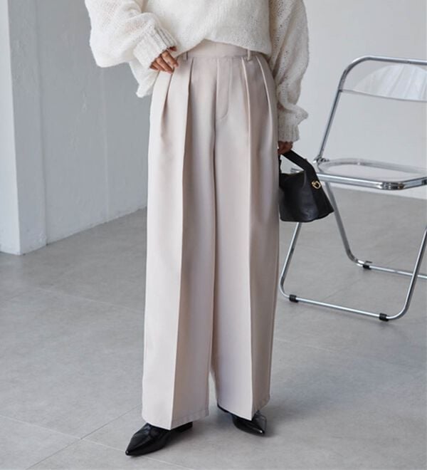 RANAN（ラナン）の「【選べる股下】きれい見え２タックワイドスラックス（ワイドパンツ・ガウチョ）」｜詳細画像