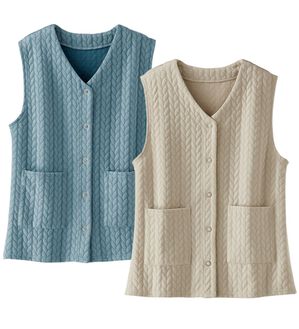 BELLUNA（ベルーナ）の「【２枚組】リーフ柄キルトジャカードベスト（ベスト）」｜2枚組