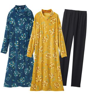 「【３点セット】ふわふわストレッチ！フリースルームウエア（パジャマ・ルームウェア）」｜花柄セット