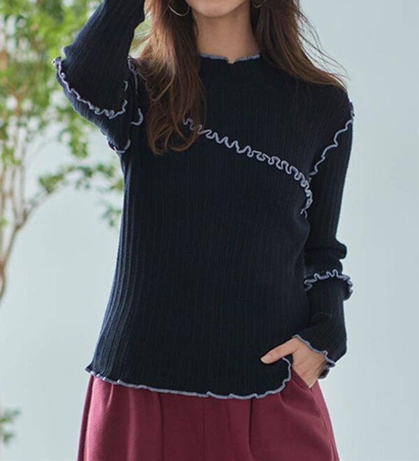 RANAN（ラナン）の「メローステッチ配色リブニット（ニット・セーター）」｜詳細画像