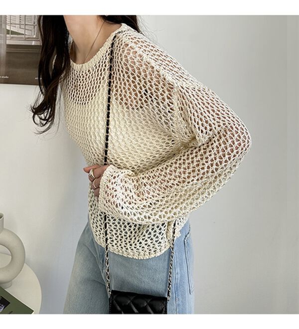 GeeRA（ジーラ）の「透かし編みメッシュニットプルオーバー（ニット・セーター）」｜詳細画像