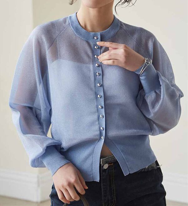 RANAN（ラナン）の「シルバーボタンシアーニットカーデ（ニットカーディガン）」｜詳細画像