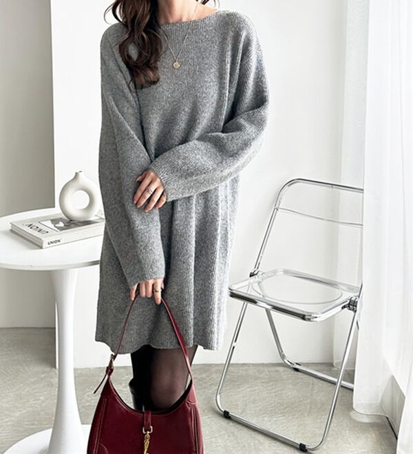 GeeRA（ジーラ）の「ボートネックミニ丈ニットワンピース（ニットワンピース）」｜詳細画像