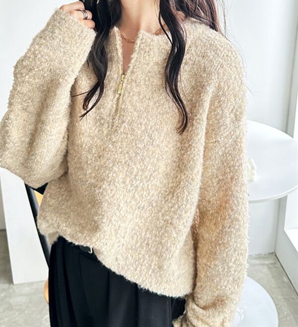 GeeRA（ジーラ）の「ハーフジップミックスニットプルオーバー（ニット・セーター）」｜詳細画像