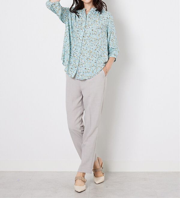 BELLUNA（ベルーナ）の「【接触冷感】レーヨン素材ギャザー使いプリントブラウス（ブラウス）」｜詳細画像