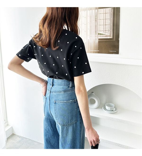 GeeRA（ジーラ）の「綿１００％ドット刺しゅうシルケットＴシャツ（Tシャツ）」｜詳細画像