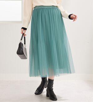 BELLUNA（ベルーナ）の「チュール素材プリーツスカート（ロングスカート）」｜セージ