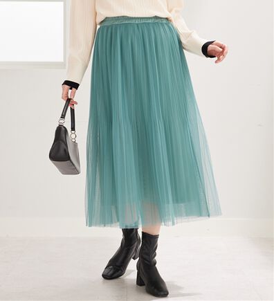 BELLUNA（ベルーナ）の「チュール素材プリーツスカート（ロングスカート）」