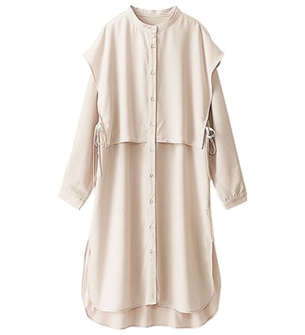 BELLUNA（ベルーナ）の「麻調素材レイヤード風ロングシャツ（シャツワンピース）」｜詳細画像