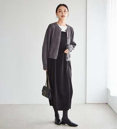 RANAN（ラナン）の「畦ニットカーデ×ベロアキャミワンピ（ロングワンピース）」