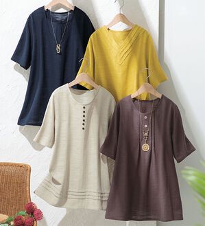 ルフラン（ルフラン）の「【４色組】ざっくり綿１００％ブラウス（ブラウス）」｜詳細画像