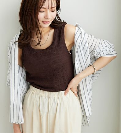 BELLUNA（ベルーナ）の「ジャカード素材カップ付タンクトップ（タンクトップ・キャミソール）」