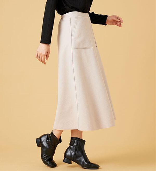 BELLUNA（ベルーナ）の「ふんわりメルトン素材ポケット付スカート（ロングスカート）」｜詳細画像