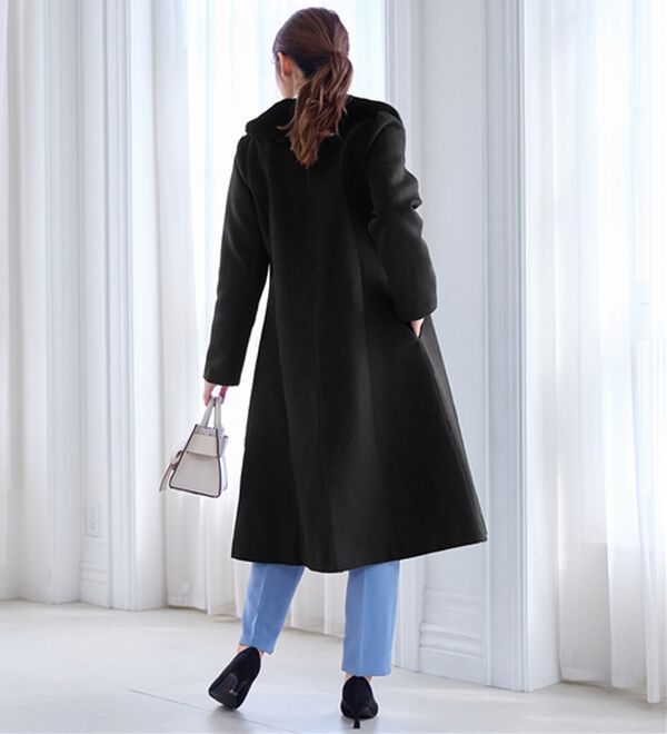 alotta（アロッタ）の「美人シルエットファー付ノーカラーコート【美人百花掲載】（ロングコート）」｜詳細画像