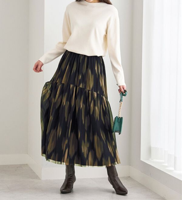 BELLUNA（ベルーナ）の「２倍の着こなし！チュールプリントスカート（ロングスカート）」｜詳細画像