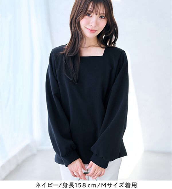 alotta（アロッタ）の「大人上品スクエアネックパフ袖裏起毛ブラウス（カットソー）」｜詳細画像