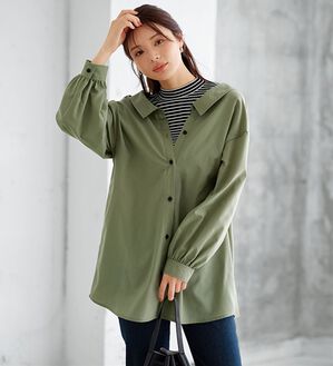 古着シャツチュニック 重ね着風抜き衿デザインシャツチュニック - ベルーナ【公式】