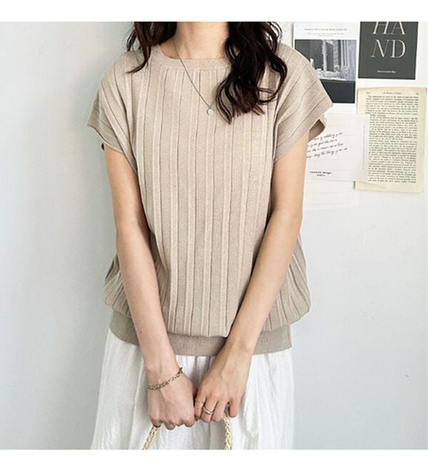 GeeRA（ジーラ）の「プリーツ編フレンチスリーブリブトップス（ニット・セーター）」｜詳細画像