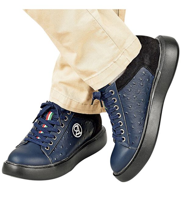 「＜アンティバセグレト＞オーストリッチ調型押スタイルアップレザースニーカー（メンズスニーカー）」｜詳細画像