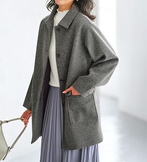 BELLUNA（ベルーナ）の「ウール調ステンカラーコート（ハーフコート）」｜杢グレー
