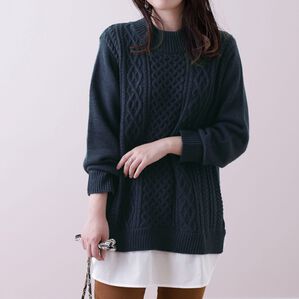 BELLUNA（ベルーナ）の「ケーブル柄布帛切替チュニック（チュニック）」｜詳細画像