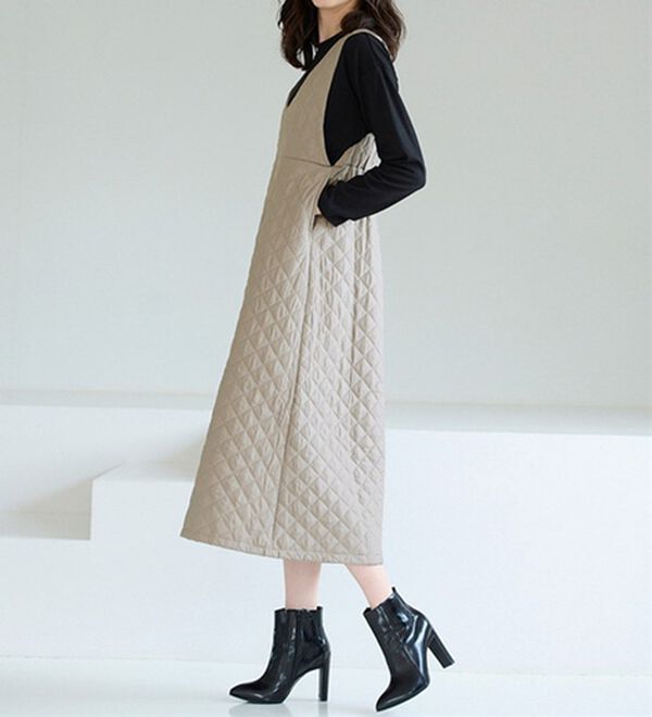 RANAN（ラナン）の「キルティングＶネックジャンパースカート（ジャンパースカート）」｜詳細画像