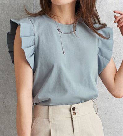 BELLUNA（ベルーナ）の「フリル袖異素材切替ブラウス（ブラウス）」