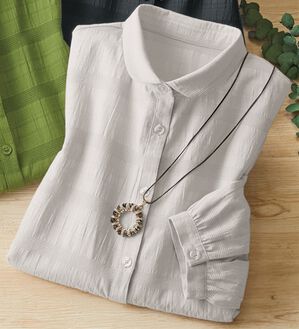 ルフラン（ルフラン）の「ドビー織ミニ衿ブラウス（ブラウス）」｜シルバーグレー