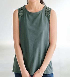 BELLUNA（ベルーナ）の「綿混素材脇汗対策フラワーレースインナー（タンクトップ・キャミソール）」｜詳細画像
