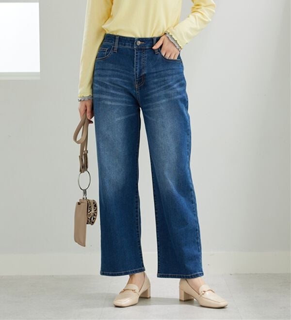 BELLUNA（ベルーナ）の「デニム素材美脚見えワイドパンツ（ワイドパンツ・ガウチョ）」｜詳細画像