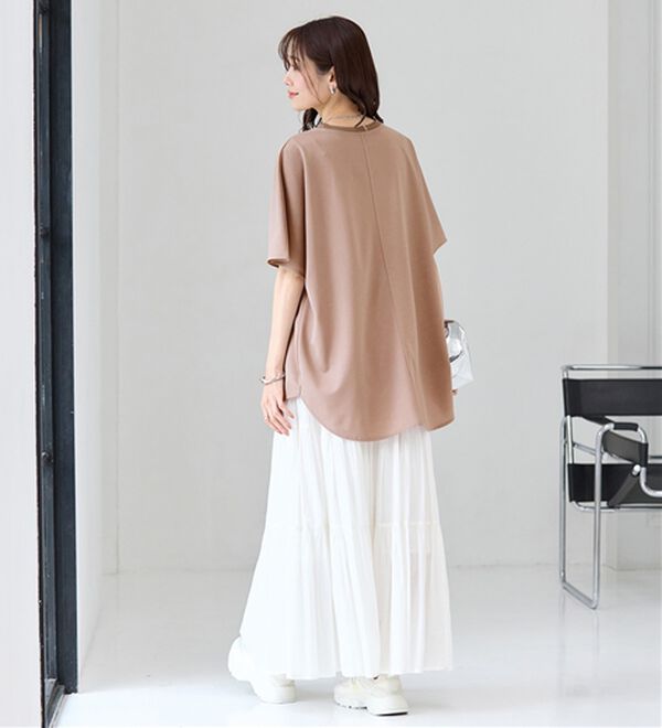 BELLUNA（ベルーナ）の「Ｔシャツ感覚なのにきちんとブラウス見え！カットジョーゼット半袖プルオーバー（カットソー）」｜詳細画像