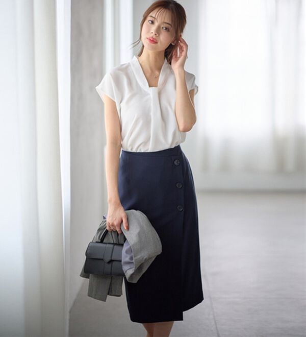 GeeRA（ジーラ）の「【２点】単品使いもできる！ベーシックブラウス＆スカートセットアップ（スカートスーツ）」｜詳細画像